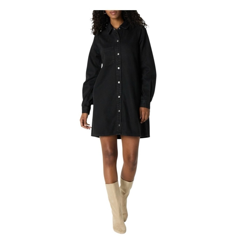 NWT! The Drop Black Denim Katerina Button-Up Long Sleeve Dress. Size Small.